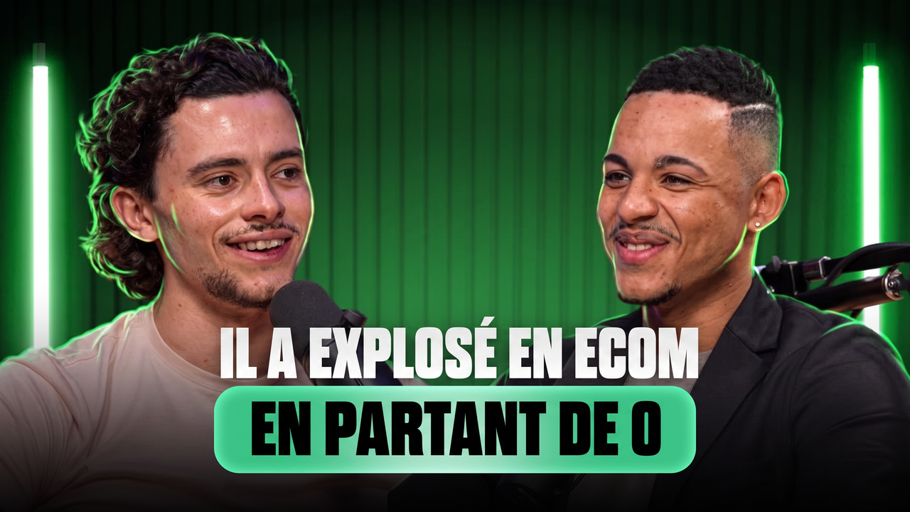 Miniature podcast business : fond vert « il a explosé en ecom en partant de 0 »