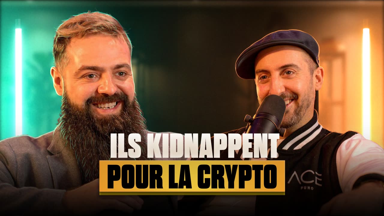 Miniature podcast crypto : bandeau doré « ils kidnappent pour la crypto »